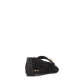 A rear view of the Los Cabos Lot Black Mary Jane Shoes in micro-fibre, featuring a black woven design and a buckle strap, shown against a white background., 9321190077964, 9321190074161, 9321190074178, 9321190074185, 9321190074192, 53625