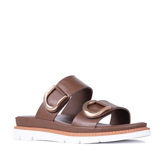 Los Cabos San Women's Slide Double Strap Sandal Chestnut Brown