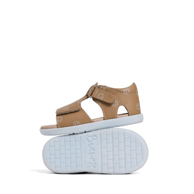 Pretty Braver Bailey First Walker Sandal Open Toe Tan Smiley