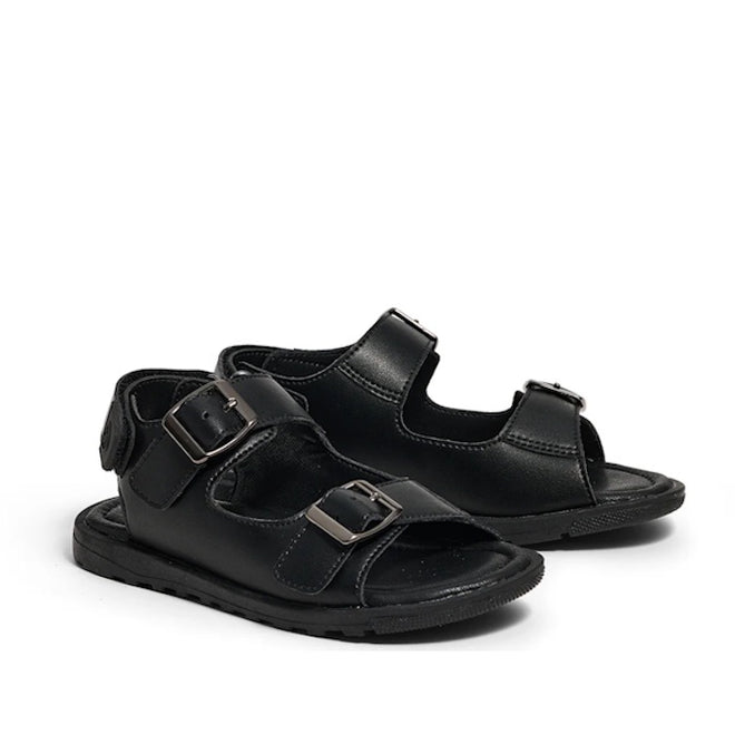 Pretty  Brave Milo Black Leather School Sandal Open Toe