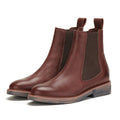 The Rollie Womens Chelsea Rise Vintage Mocha Leather Boot, made from premium brown leather with elastic side panels, pull tabs, low stacked heels, and a durable Vibram outsole, is shown on a white background., 9339554341682, 9339554341699, 9339554341705, 9339554341712, 9339554341729