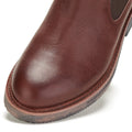 Close-up of the toe area of the Rollie Womens Chelsea Rise Vintage Mocha Leather Boot, highlighting its premium leather, smooth polished texture, and detailed stitching along the sole edge., 9339554341682, 9339554341699, 9339554341705, 9339554341712, 9339554341729