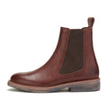 The Rollie Womens Chelsea Rise Vintage Mocha Leather Boot is a single brown Chelsea boot in premium leather with an elastic side panel, pull tab, low stacked heel, and orthotic-friendly design, shown from the side on a white background., 9339554341682, 9339554341699, 9339554341705, 9339554341712, 9339554341729