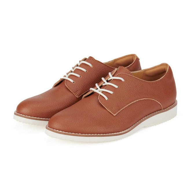 Pair Rollie Derby brogues showing front and outer side of right foot of brown recycled leather shoes with white laces on a white background.,
9781760789831,
9781760789848,
9781760789855,
9781760789862,
9781760789879,
9781760789886,, 9781760789831, 9781760789848, 9781760789855, 9781760789862, 9781760789879, 9781760789886