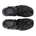 Rollie Womens Fisherman Sandal Black Embossed Leather featuring an embossed texture, a cushy padded footbed, and an ankle strap with a gold buckle., 9339554003016, 9339554003023, 9339554003030, 9339554003047, 9339554003054, 9339554003061