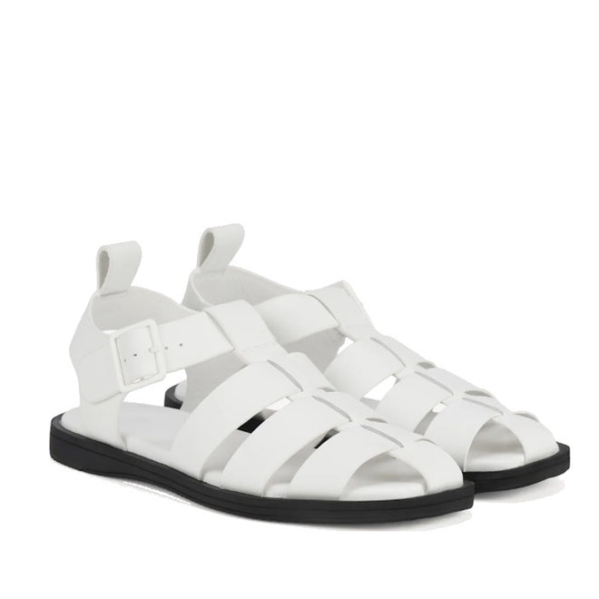 Rollie Womens Fisherman Sandal White Black Leather