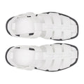 Top-down view of Rollie Womens Fisherman Sandal White Black Leather, featuring premium white leather straps, a black sole, and a cushy padded footbed., 9339554003092, 9339554003108, 9339554003115, 9339554003122, 9339554003139, 54669