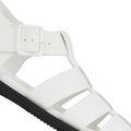 Rollie Womens Fisherman Sandal White Black Leather in a premium white fisherman-style design with a buckled ankle strap and a black ridged sole., 9339554003092, 9339554003108, 9339554003115, 9339554003122, 9339554003139, 54669