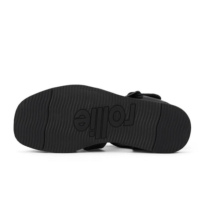 Black sandal sole of the Rollie Fisherman sandal with 'Folie' branding on a white background.,
9781760777722,
9781760777739,
9781760777746,
9781760777753,
9781760777760,
9781760777777,