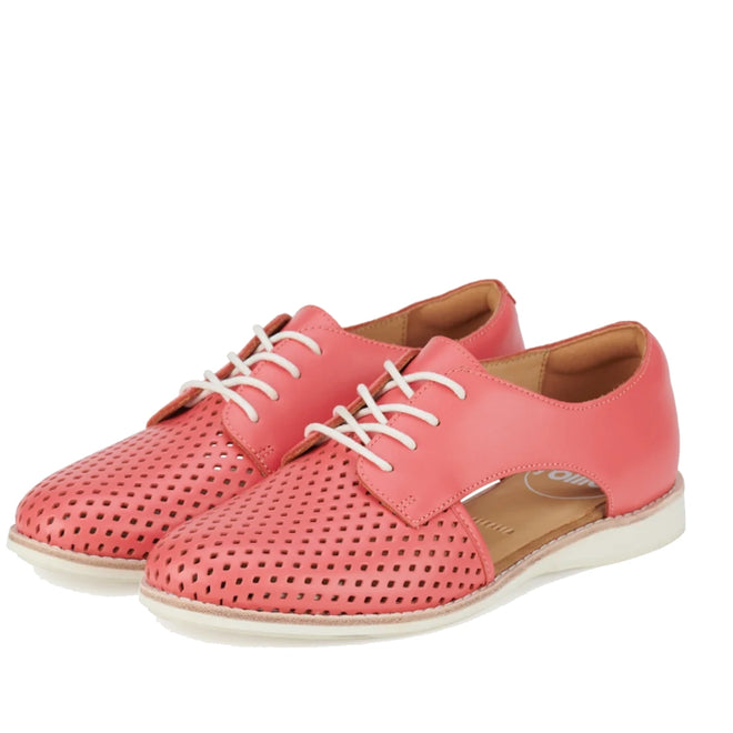 Rollie Womens Sidecut Punch Coral Paradise leather oxford shoes featuring laser-cut perforations and side cutouts for breathable summer wear, finished with white laces., 54741, 54742, 9382760798733, 9382760798740, 9382760798757, 9382760798764, 54747