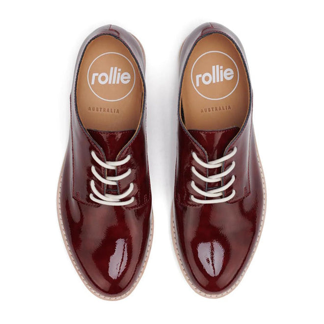 Top down view of Rollie super soft crinkle patenet wine brogue shoes with white laces on a white background, featuring the 'rollie' brand.
9781760788742,
9781760788759,
9781760788766,
9781760788773,
9781760788780,
9781760788797,
9781760788803,