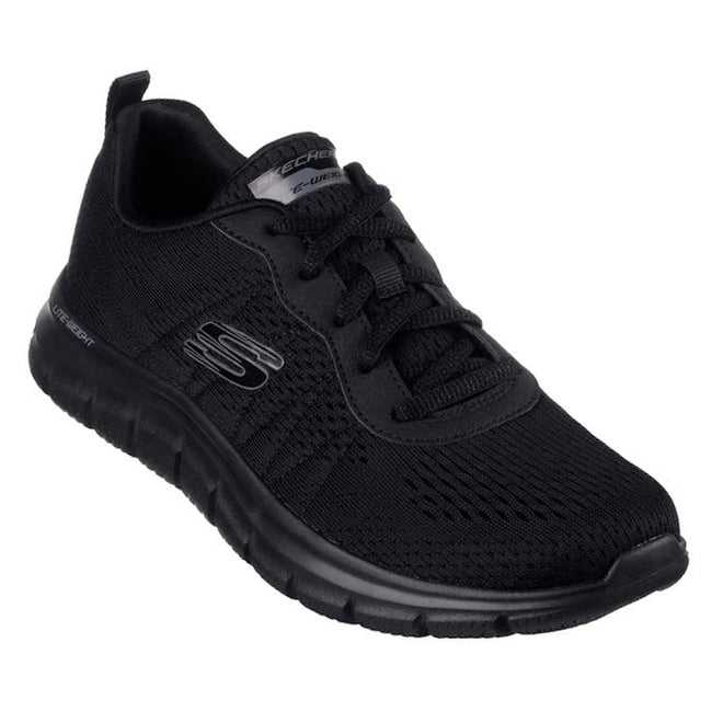 All Black Skechers Womens Track - New Staple  Lace Up Sneaker