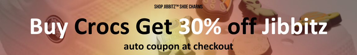 <div style="text-align: center;">
    <h2>Don't forget your Jibbitz</h2>
<br>
    <p>Buy Crocs and get 30% off all Jibbitz Packs</p>
</div>
