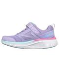 The Skechers Girls Go Run Elevate 2.0 Where's My Skechers? Lavender Trainer features light purple mesh, a mint green sole edge, pink accents, a hook-and-loop strap, hidden locator tag compartment, SKECHERS heel branding, and a white textured sole., 198739630640, 198739630664, 198739630688, 198739630701, 198739630725, 49249