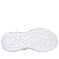 The image shows the white sole of the Skechers Girls S Lights Eternal Heart Lights Trainer, featuring cloud-shaped patterns and an embossed Skechers logo for grip on these light-up trainers., 198376510503, 198376510527, 198376510541, 198376510565