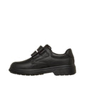 The Skechers Smooth Tracks Classic Stride Adjustable Black School Shoe features full grain leather, a rounded toe, textured sole, and two hook-and-loop straps—ideal for school uniforms. Shown here on a white background., 50038, 199252479280, 199252479303, 199252479327, 199252479341, 199252479365, 199252479389, 50045, 50046