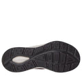 The image displays the black rubber outsole of the Skechers Mens Slip Ins Relaxed Fit Equalizer 6.0 Stoaver Brown, with a textured tread and an embossed Skechers logo near the heel.