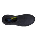 Top view of the Skechers Slip-ins Relaxed Fit: Conner - Rayne Mocc Sneaker Black, a men's slip-on with memory foam insole and Hands Free Slip-ins design, featuring “Slip-ins” branding on the inside heel., 52119, 52120, 198739677461, 198739677485, 198739677508