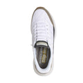 Top view of a Skechers Mens Slip In Contour Foam Cozy Fit sneaker in white taupe, featuring quilted texture, no tie fit laces, beige accents, and logo on the Air-Cooled Memory Foam insole against a plain white background., 48963, 48964, 197976822160, 197976822177, 197976822184, 197976822191, 197976822207