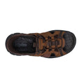Top view of Skechers Men's Revolted SS Merrick Slip-Ins Sandals in dark brown, featuring a closed toe, bungee laces, breathable side cut-outs, and a comfort footbed for all-day wear., 47447, 47448, 197627623641, 197627623658, 197627623665, 47452, 47453