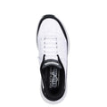 Top view of Skechers Womens Slip In Contour Foam Cozy Fit Trainers in white/black, featuring elastic laces, padded tongue, branded insole, and contour foam cushioning for comfort., 197976962033, 197976962057, 197976962064, 197976962071, 197976962088, 197976962095, 197976962118, 197976962125