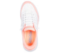White sneaker Skechers Cosy fit Vapor Foam top down view showing spongy insole in white and coral pink on a white background.,
198376153199,
198376153212,
198376153236,, 45376, 198376153199, 45378, 198376153212, 45380, 198376153236, 45382, 45383