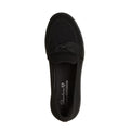 Top view of the Skechers Womens Cleo Taylor Desire Black Fabric Loafer featuring a mesh-like upper, small front bow, Skechers logo, and Air-Cooled Memory Foam insole., 50637, 197976579231, 197976579255, 197976579279, 197976579293, 50642