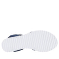 The image shows the bottom view of the Skechers Womens Bobs Desert Kiss Golden Lily Navy SLIP IN with a white, ridged sole featuring evenly spaced horizontal grooves for grip and a dark upper part visible at the heel., 49030, 198739558746, 198739558760, 198739558784, 49034, 49035