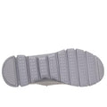 The image displays the gray, textured sole of the Skechers Womens Slip In Glide Step Amore Lavender WIDE WIDTH Trainer with horizontal grooves and patterned treads for grip, viewed from the bottom against a white background., 50625, 198739310955, 198739310979, 198739310993, 50629, 50630