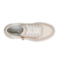 The top down view of the womens Skechers Arch Fit Arcade On The Fly Off White sneaker with a zipper on the outer side of the laces. Showing the shinner upper of synthetic and the balance in canvas on a white background.,
198739029079,
198739029093,
198739029116,, 46207, 46208, 198739029079, 46210, 198739029093, 46212, 198739029116, 46214, 46215, 46216