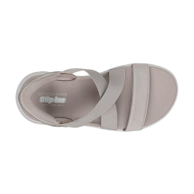 Skechers Womens WIDE WIDTH Slip Ins Sandals Go Walk Flex Glimmer Up Taupe