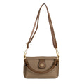  Sassy Duck Brown Hazelnut handbag with brown accents, showing detachable handle and shoulder straps on a white background.,
