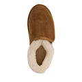 The EMU FlexiCare Wide Opening WIDE Width Sheepskin Slipper in Chestnut features a single rounded toe and white fluffy lining, viewed from above on a white background., 9330071991237, 9330071991244, 9330071991251, 9330071991268, 9330071991275, 9330071991282, 52519, 52520, 52521