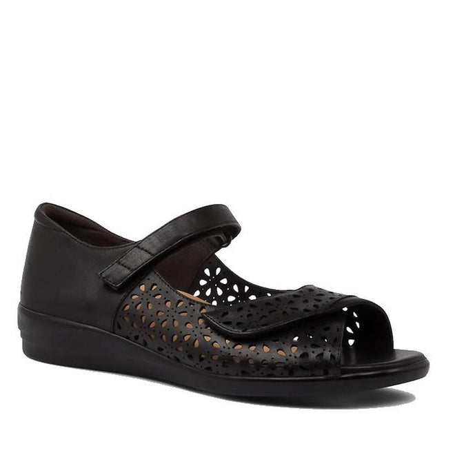 Ziera Daffodil W Womens Black Leather Sandal Shoe