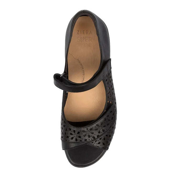 Ziera Daffodil W Womens Black Leather Sandal Shoe