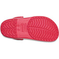 The image shows the sole of a Crocs Crocband Clog Digital Raspberry Mens Womens, featuring a textured herringbone tread pattern and the Crocs logo molded into the center of the footbed., 49806, 49807, 49808, 49809, 49810, 49811, 49812, 49813, 49814, 49815, 49806, 198445339158, 198445339165, 198445339172, 198445339189, 49811, 49812, 49813, 49814, 49815