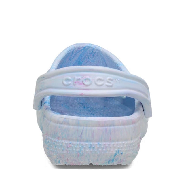 Rear heel view of a Croc classic clog sandal with marbled design on a white background.,
198445278969,
198445278976,
198445278983,
198445278990,
198445279003,
198445278891,