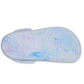 The sole of a Crocs Classic Clog blue marbled with pink and light blues sandal with colorful sole pattern on a white background.,
198445278969,
198445278976,
198445278983,
198445278990,
198445279003,
198445278891,