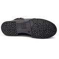The image displays the sole of the Alfie & Evie Justice Black Lo Leather Zip Ankle Boot for women, featuring a unique geometric and circuit-inspired tread, viewed from below against a white background., 50890, 50891, 50892, 50893, 50894, 50895, 50896