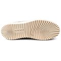 The image shows the beige sole of the Alfie & Evie Rambo Womens Leather Sneaker Platform Nude Combo, featuring wavy textured grooves and the embossed brand name, highlighting its supportive memory foam insole.