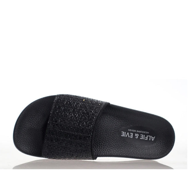 Alfie & Evie Billie Black Diamante Slide - Slight Arch Support NOT RETURNABLE