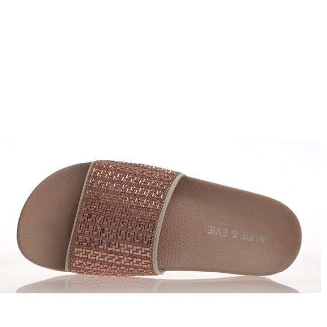Alfie & Evie Billie Rose Gold Nude Diamante Slide - Slight Arch Support NOT RETURNABLE