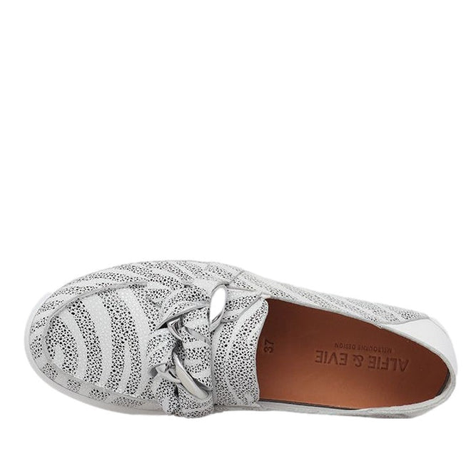Alfie & Evie Mafia Loafer Slip On Zebra White Leather CLEARANCE Last One