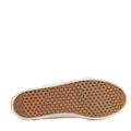 The image shows the bottom view of Barbour Mens Stanhope Canvas Lace Up Trainer Olive, highlighting its light brown textured rubber sole with a waffle-like pattern and a contrasting white outer edge., 5063669167113, 5063669167120, 5063669167137, 5063669167144, 51982, 51981