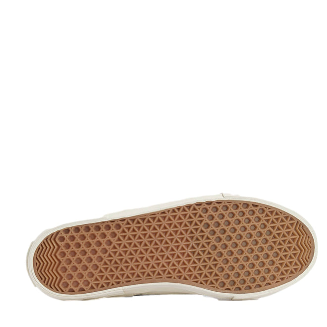 The image shows the bottom view of Barbour Mens Stanhope Canvas Lace Up Trainer Olive, highlighting its light brown textured rubber sole with a waffle-like pattern and a contrasting white outer edge., 5063669167113, 5063669167120, 5063669167137, 5063669167144, 51982, 51981