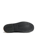 The black sole, featuring a textured, grooved tread for enhanced grip, is shown from below against a white background. Designed specifically for the Barbour Abbeyfield Packable Ankle Wellingtons Black, these lightweight boots make ideal festival footwear and offer dependable traction in all weather conditions., 54323, 5063669380451, 5063669380468, 5063669380475, 5063669380482, 5063669380499, 54329
