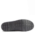 The image shows the bottom view of a black Barbour Banbury Tartan Mid Calf Wellys womens rainboot sole featuring a textured, grid-like tread and the Barbour logo embossed near the arch, set against a plain white background., 5063669171042, 5063669171059, 5063669171066, 5063669171073, 5063669171080, 51377