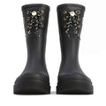 Barbour Devlin Black Mid Calf Wellys Womens Rainboot: classic black boots with gold eyelets and black-and-white laces, shown front view on white background—ideal for rainy days., 51446, 5063669171547, 5063669171554, 5063669171561, 51450, 51451