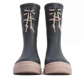 Barbour Devlin Dusky Grey/Gardenia Pink Mid Calf Wellys Womens Rainboot, featuring thick beige soles and rope laces in a bow, photographed on a white background—perfect for rainy days., 5063669171608, 5063669171615, 5063669171622, 5063669171639, 5063669171646, 51457