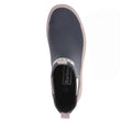 Top view of a single Barbour Nimbus Dusky Grey/Gardenia Pink Chelsea Wellingtons women's rainboot, featuring a Chelsea boot-inspired design, contrast trim and pull tab, and visible brand logos on the front and insole, set against a white background., 5063669171677, 5063669171684, 5063669171691, 5063669171707, 5063669171714, 5063669171721